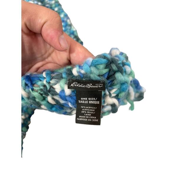 Eddie Bauer Blue Green White Knit Wool Blend Winter Scarf - Picture 3 of 3